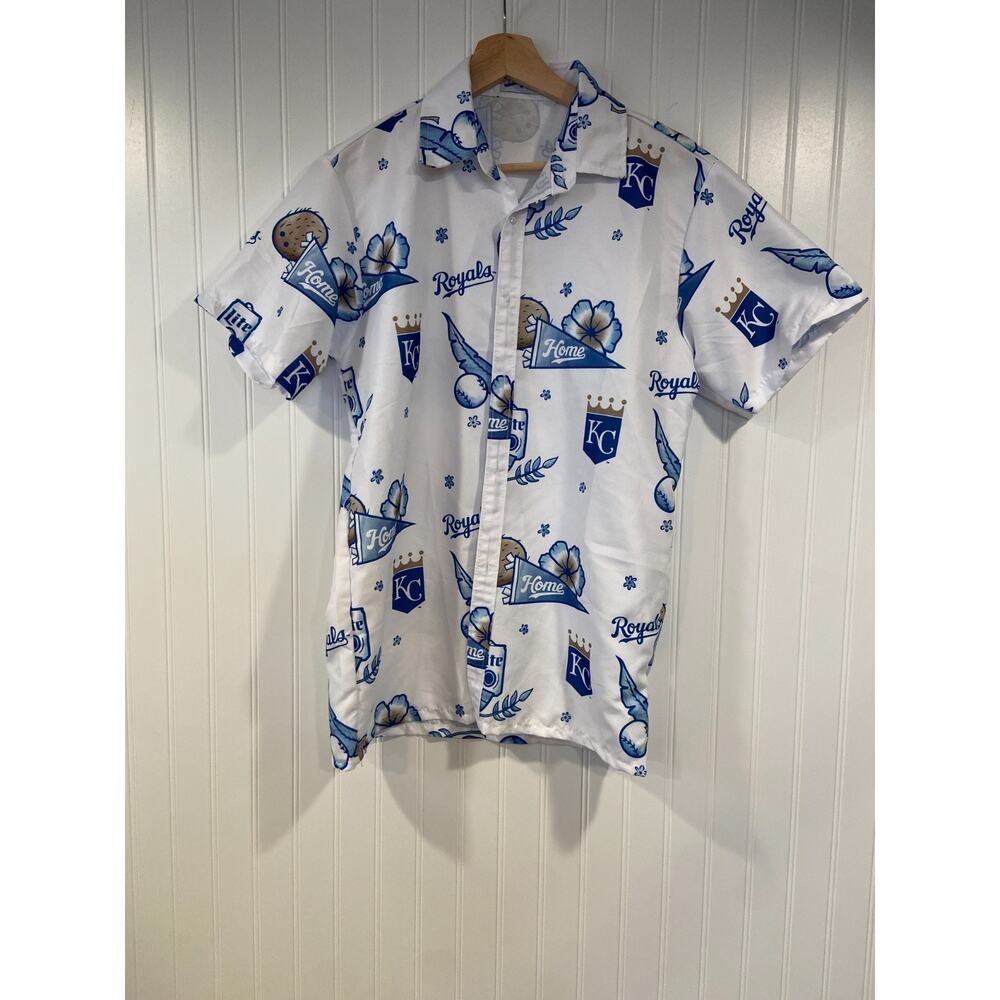 BWM Global Kansas City Royals Button Up Shirt Men's Medium Blue White